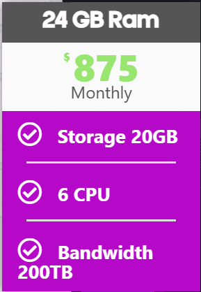 24 GB RAM - Storage 448 GB - 6 CPU - 200 TB Bandwidth