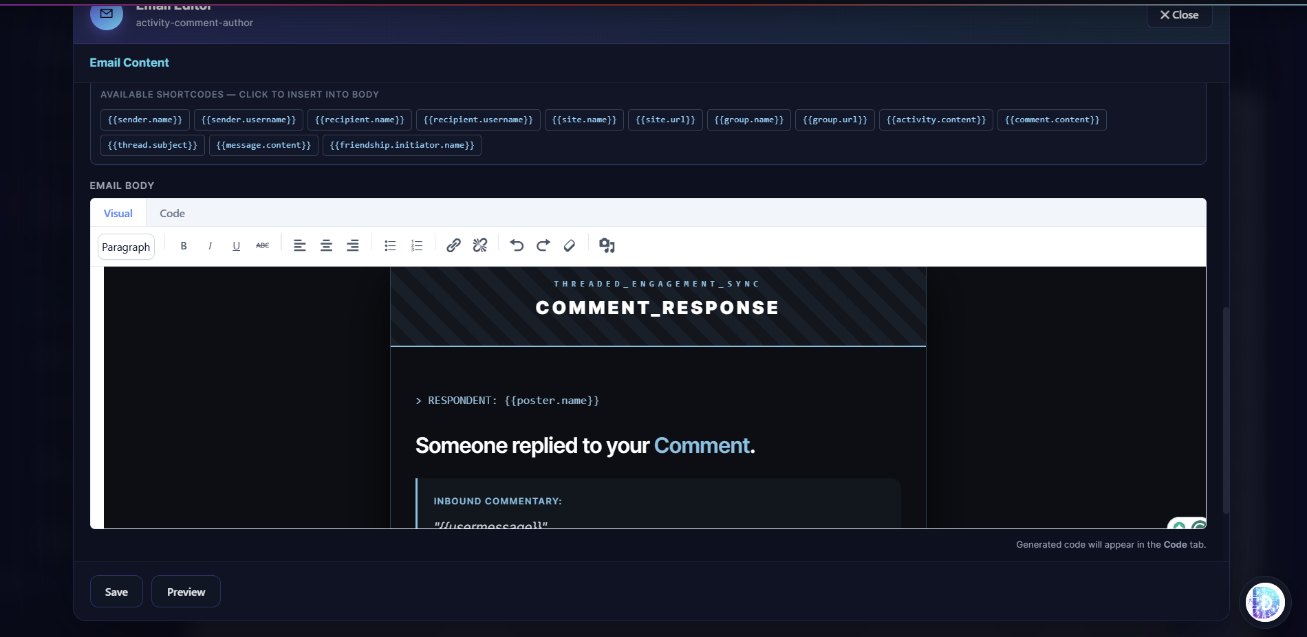 Social Activity Comment Notification