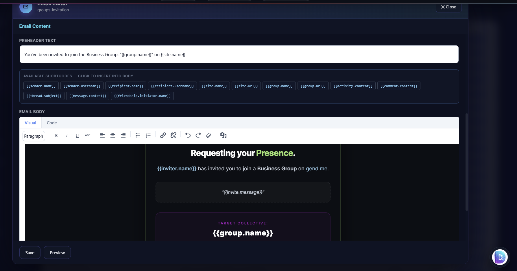 Group Invitation Interface