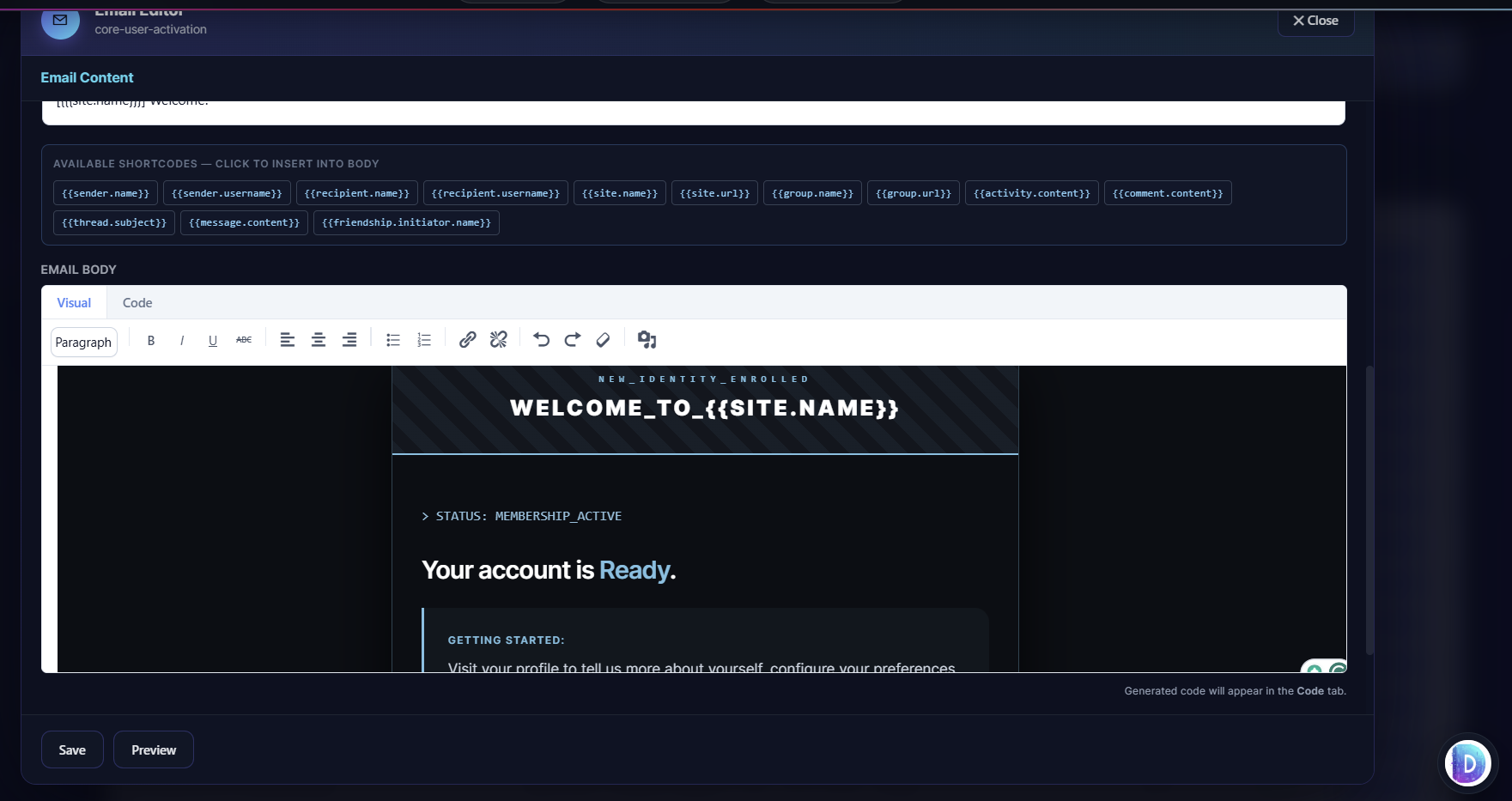 Blog Registration Confirmation Interface