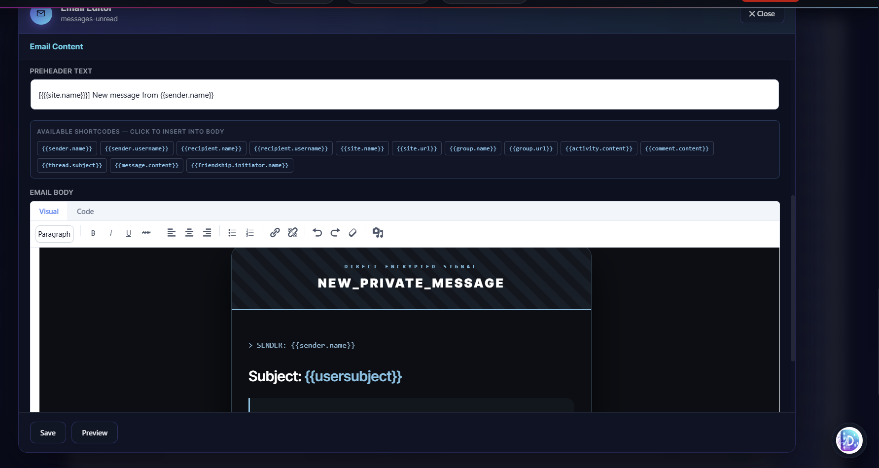 Unread Message Notification Interface