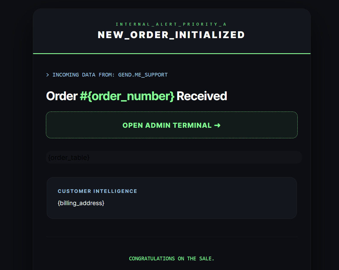 Admin Order Notification Interface