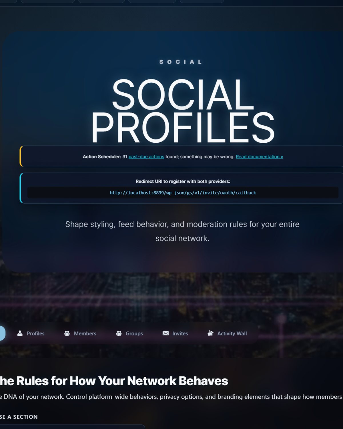 The Social Profiles dashboard in your web app.