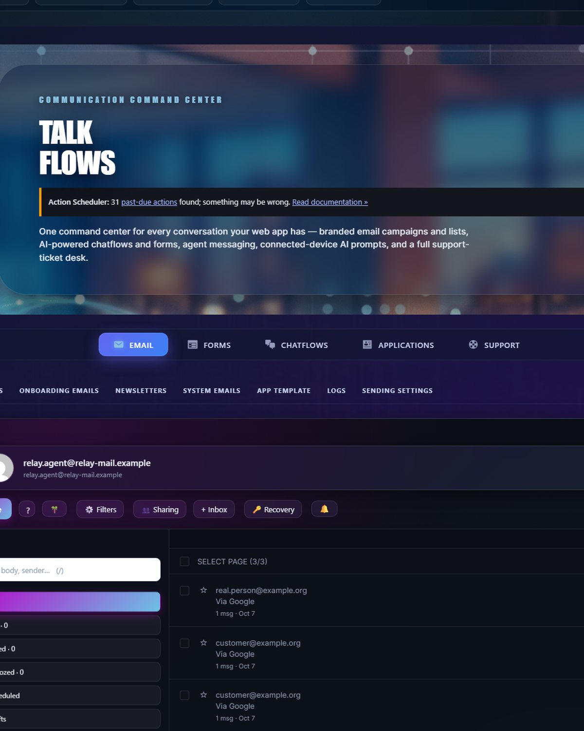 The Talk Flows dashboard in your web app.