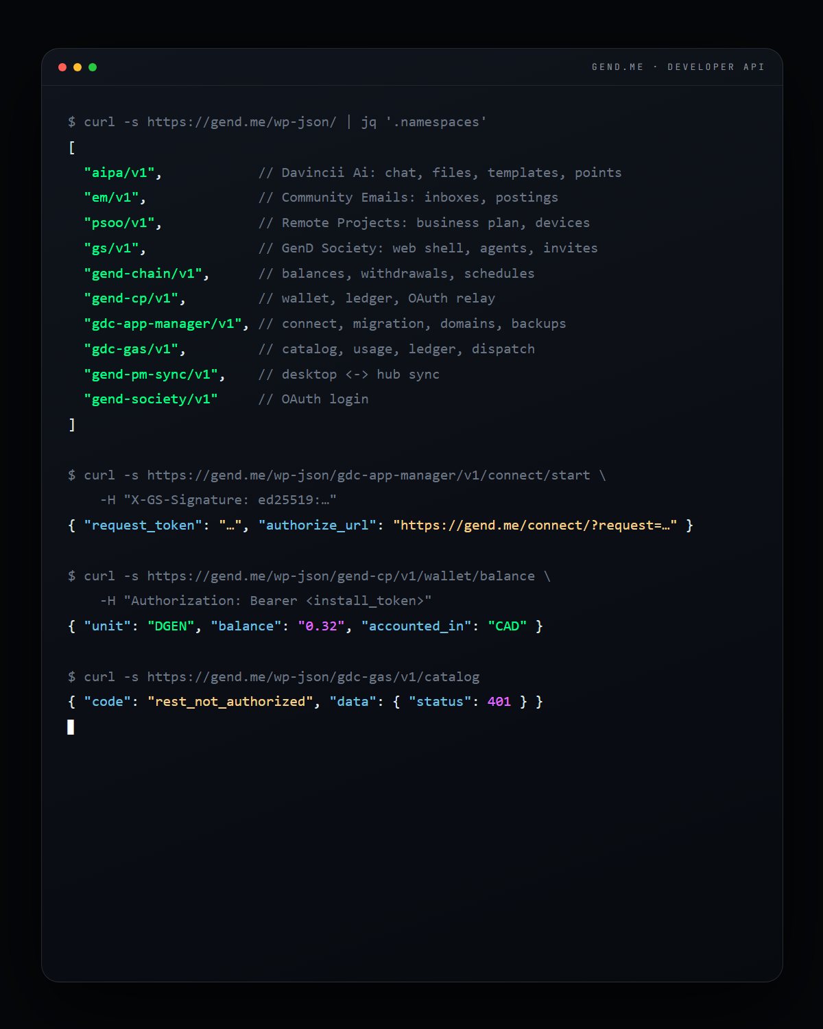 Ten namespaces, bearer tokens, 401 by default.