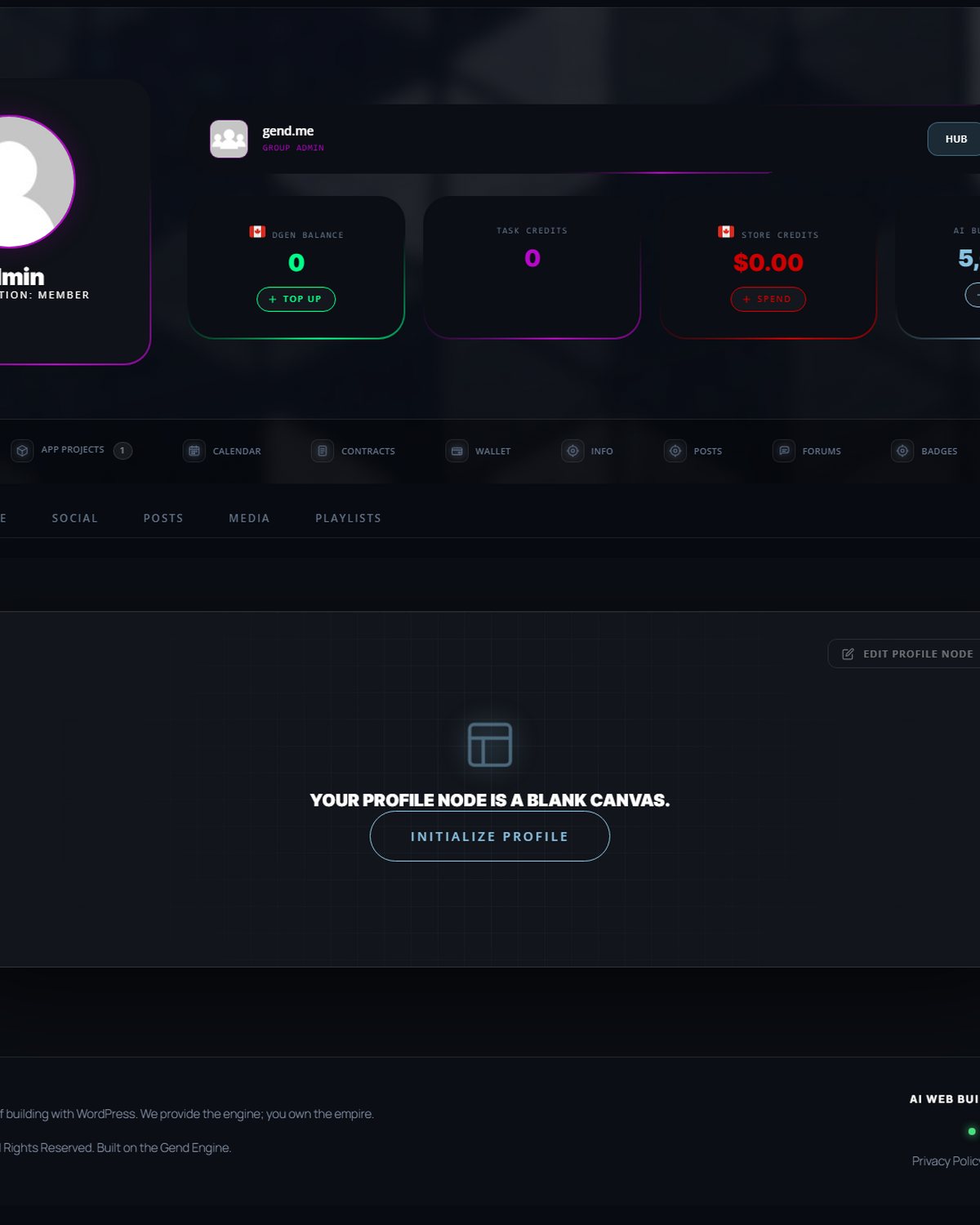 Your profile header: balances, tabs and the Overview sub-tabs, all under one login.