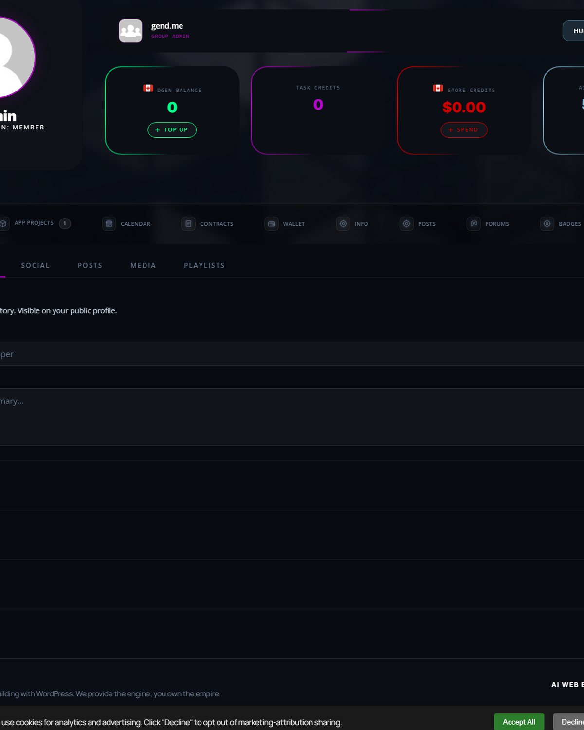 The Overview &rsaquo; Resume sub-tab: headline, experience, education and credentials.