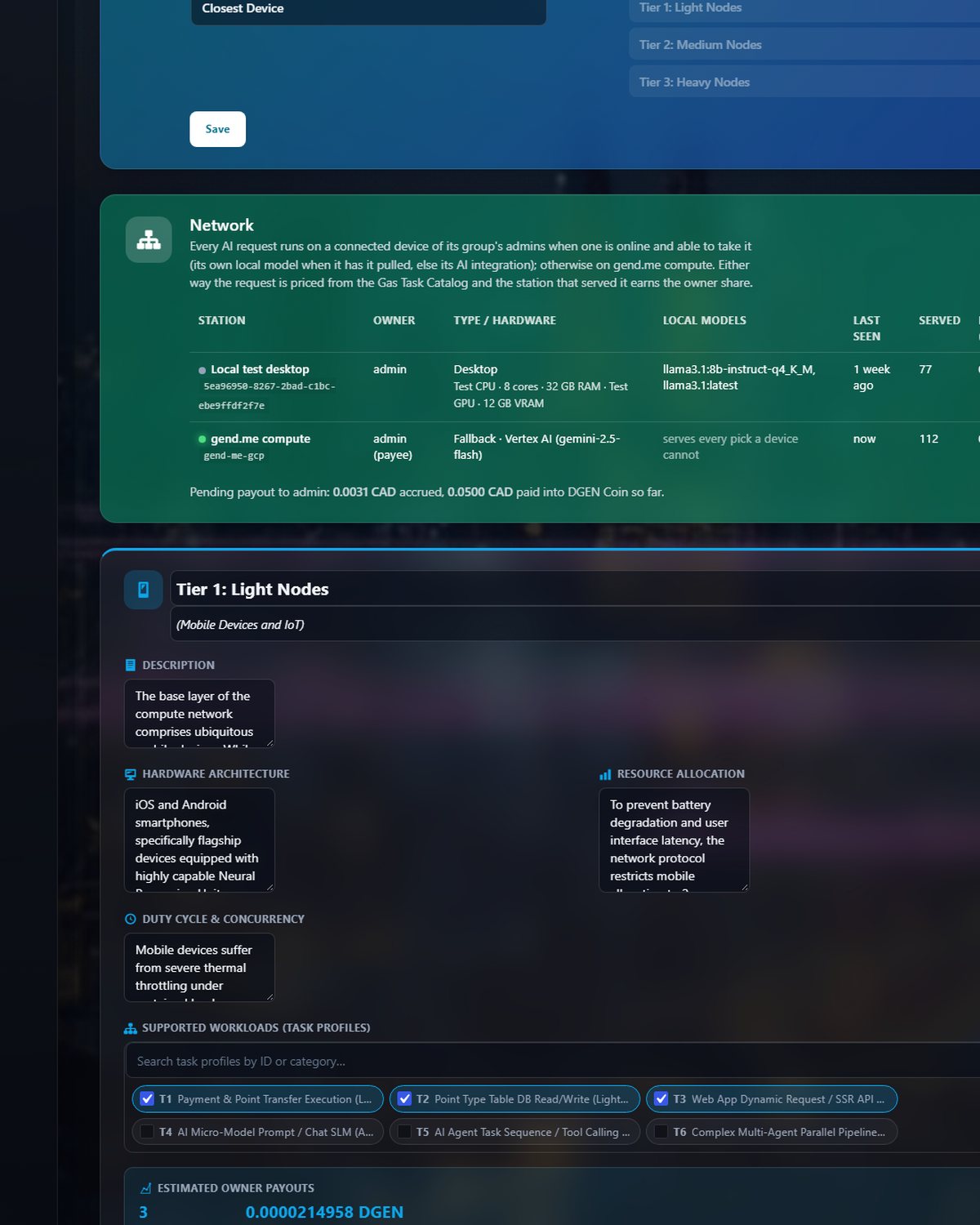 Light, medium and heavy tiers and the task profiles each may run.